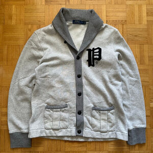 Polo Ralph Lauren Shawl Cardigan Large Gray Varsity Fleece Sweatshirt P Wing